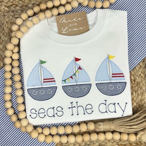 Summer Nautical Sailboat Trio Boy Sketch Stitch Machine Embroidery Design
