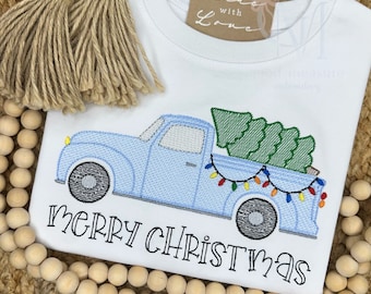 Christmas Pickup Truck Sketch Machine Embroidery Design
