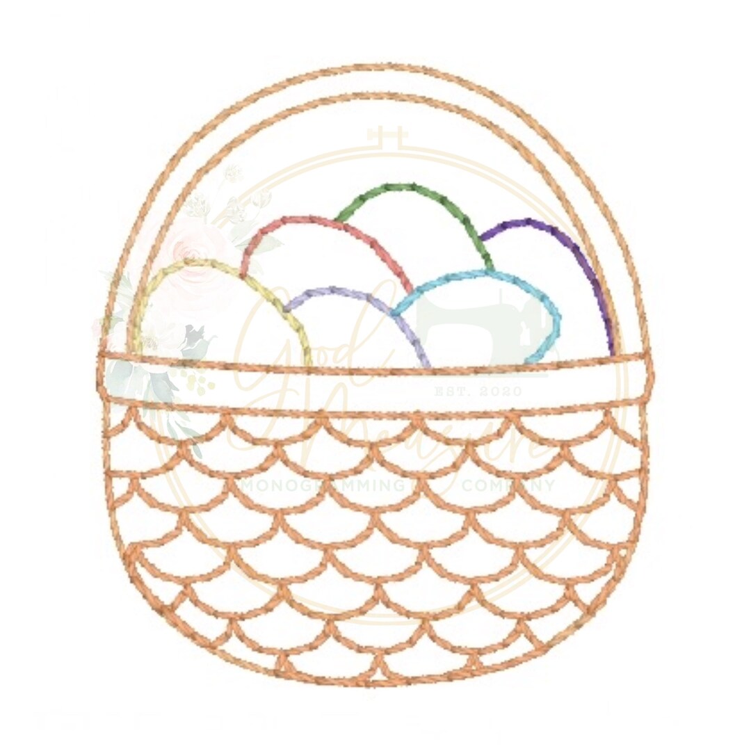 Mini Vintage Stitch Easter Basket With Eggs Machine Embroidery Design