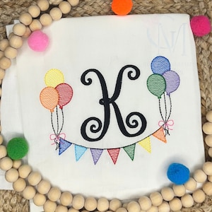 Birthday Balloons & Banner Name Frame Sketch Stitch Machine Embroidery Design