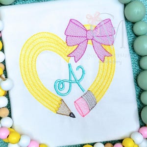 Pencil Heart with Bow Monogram Frame Machine Embroidery Design