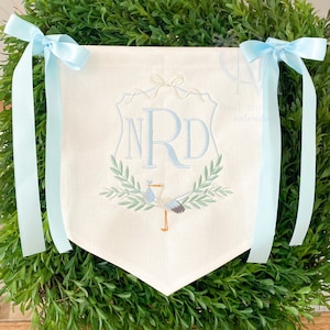 Baby and Branches Monogram Stork Floral Crest Stitch Machine Embroidery Design
