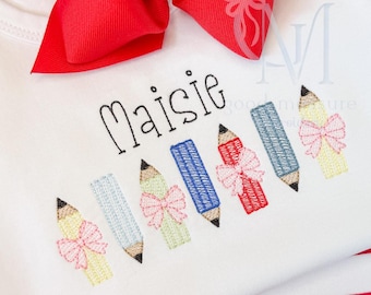 Colorful Pencils with Bows Back to School Sketch Machine Embroidery Design