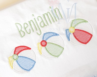 Beach Ball Trio Sketch with Satin Border Machine Embroidery Design