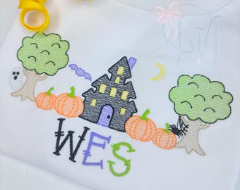 Spooky Halloween House Sketch Embroidery Design