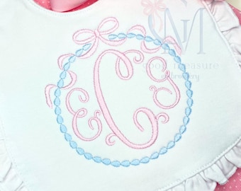 Heirloom Bow Teardrop Monogram Frame Machine Embroidery Design