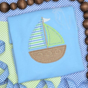Zig Zag Applique Sailboat Boy Machine Embroidery Design