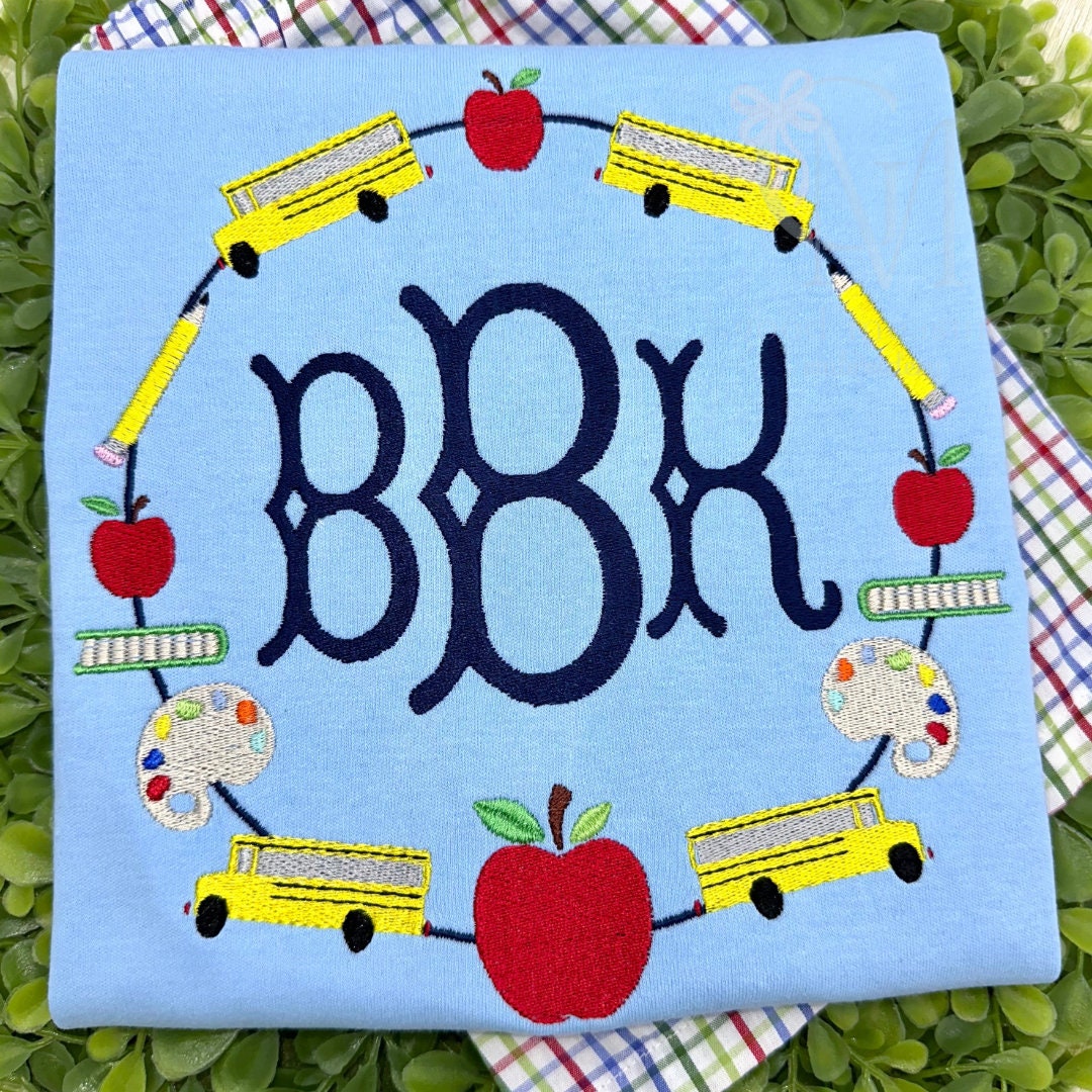 Back to School Monogram Frame Boy Machine Embroidery Design