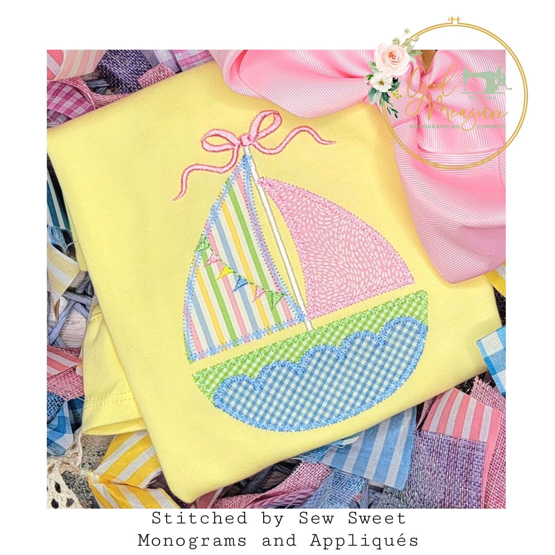 Zig Zag Applique Sailboat Girl Machine Embroidery Design Etsy