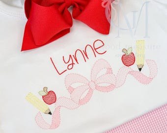 Back to School Sketch Bow Machine Embroidery Design