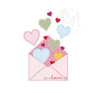 Carta de San Valentín con diseño de bordado de máquina de apliques de corazones