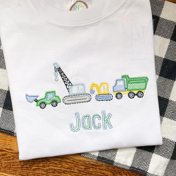 Construction Crew Line Crane Dump Truck Bulldozer Sketch Machine Embroidery Design