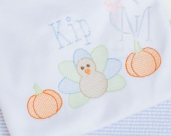 Turkey Pumpkin Sketch Trio Machine Embroidery Design