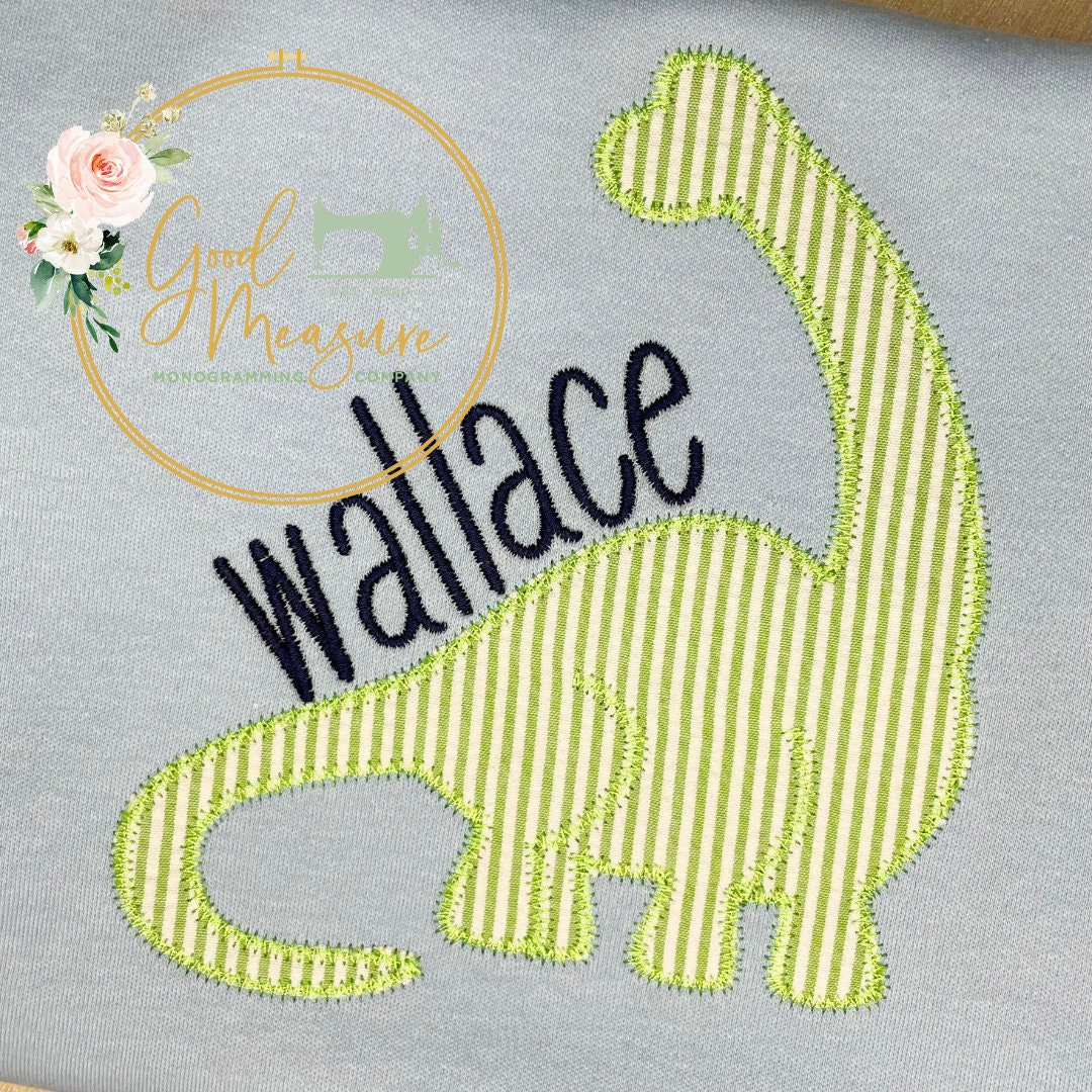 Brontosaurus Dinosaur Applique Zig Zag Stitch Machine Embroidery Design ...