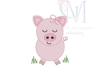 Disegno per ricamo a punto schizzo di un maialino da cortile per bambine.