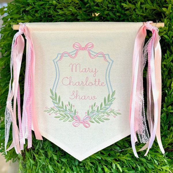 Bows and Branches Monogram Baby Floral Double Crest Stitch Machine Embroidery Design