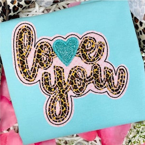 Love You with Heart Valentines Bean Stitch Machine Applique Design