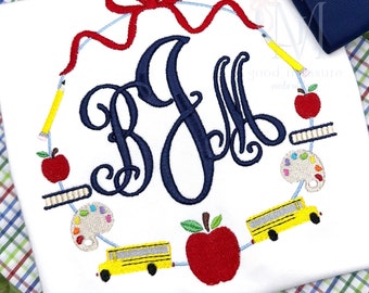 Back to School Monogram Frame Machine Embroidery Design