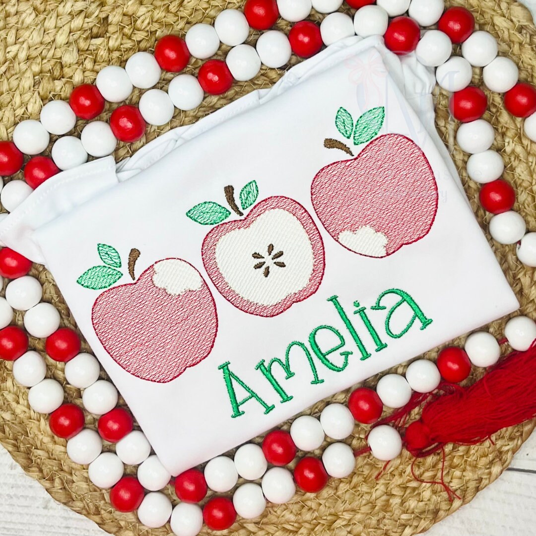 Apple Back to School Trio Sketch Stitch Machine Embroidery Design - Etsy