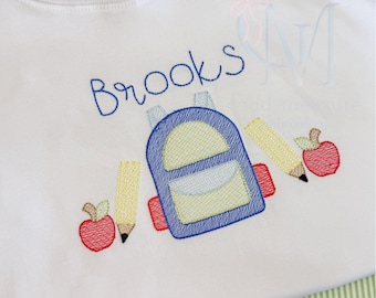 Back to School Backpack and Apples Machine Embroidery Design