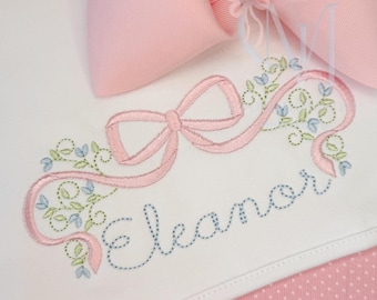 Fancy Floral Two Toned Bow Elegant Satin Machine Embroidery Design