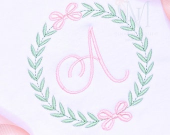 Bow and Laurel Floral Monogram Frame Machine Embroidery Design in 3 ...