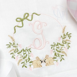 Bunnies & Blooms Floral Monogram Frame Machine Embroidery Design