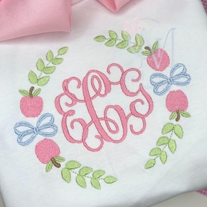 Apples and Bows Monogram Frame Back To School Machine Embroidery Design