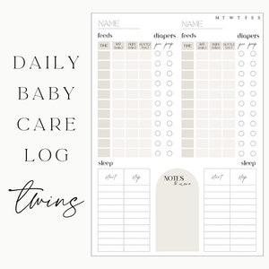 Editable Daily Baby Care Log for Twins, Daily Twin Baby Tracker Template, Printable Baby Log, Instant Download