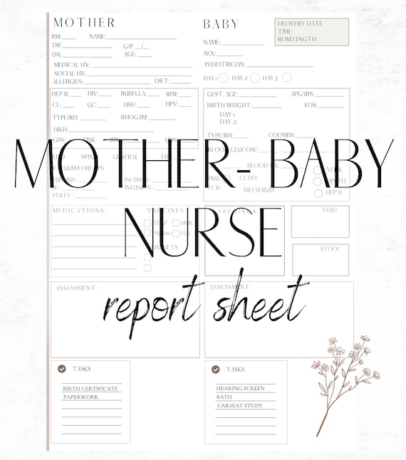 Editable Postpartum Nurse Report Sheet Template, Brain Sheet for Mother Baby RN Handoff, Digital Download