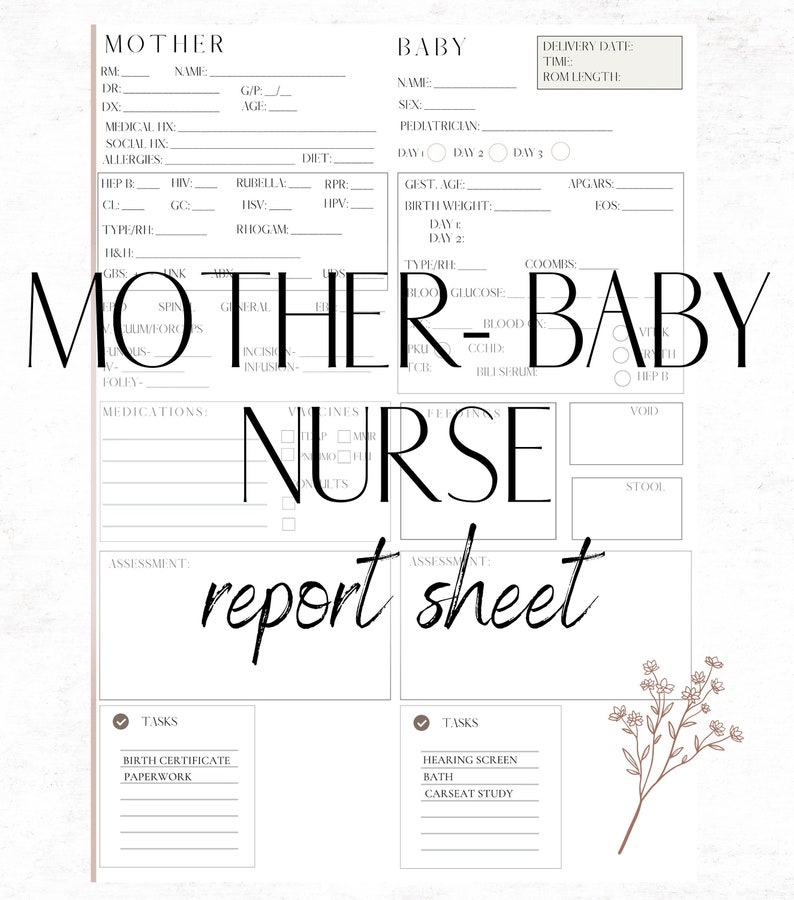 Editable Postpartum Nurse Report Sheet Template, Brain Sheet for Mother
