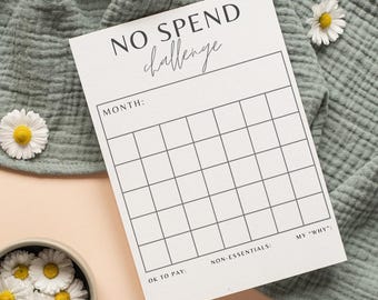 No Spend Challenge Tracker- Printable PDF, No Buy Challenge Worksheet, Money Saving Tracker, Financial Challenge Worksheet, Instant Download