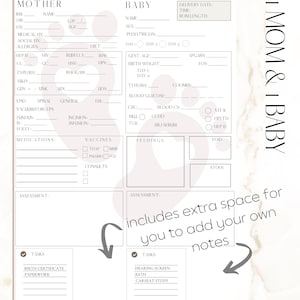 Editable Postpartum Nurse Report Sheet Template, Brain Sheet for Mother