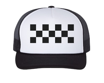 Checkered Trucker Hat, Race Day Foam Snapback