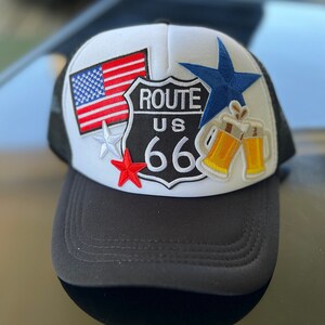 Route 66 Trucker Hat, Trendy Trucker Patch Hat, Cap, Baseball Hat, Hat with patches, Historic Route 66 Retro Trucker Hat