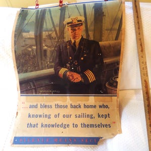 Afiche original de la Segunda Guerra Mundial, cartel de seguridad "Convoy" de WDAGO, impresión de 1942 de la pintura del comandante del barco, 24,5" x 32,5"