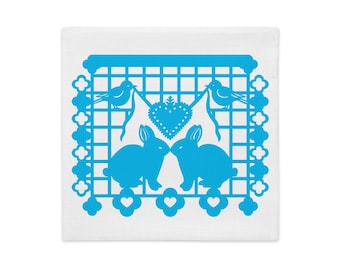 Bunny Rabbit Decorative Pillow Sham 18"x18" with Papel Picado from the animal alphabet book A Is For Alpaca And Amigos © by Lisa Osterman