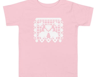 Bunny Rabbit Toddler T-shirt with Papel Picado from the animal alphabet book A Is For Alpaca And Amigos © by Lisa Osterman