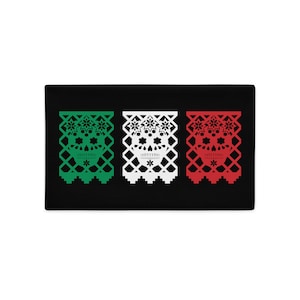 Mexican Flag Calavera decorative pillow sham 20&quot;x12&quot; in Green, White and Red Papel Picado from the book FUN FIESTAS © by Lisa Osterman