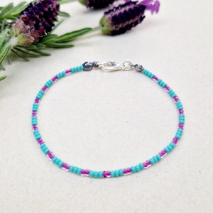 Beaded bracelet for woman, Dainty beaded bracelet, Stacking bracelet, Minimalist blue and pink bracelet, Birthday gift for women, Gift idea
