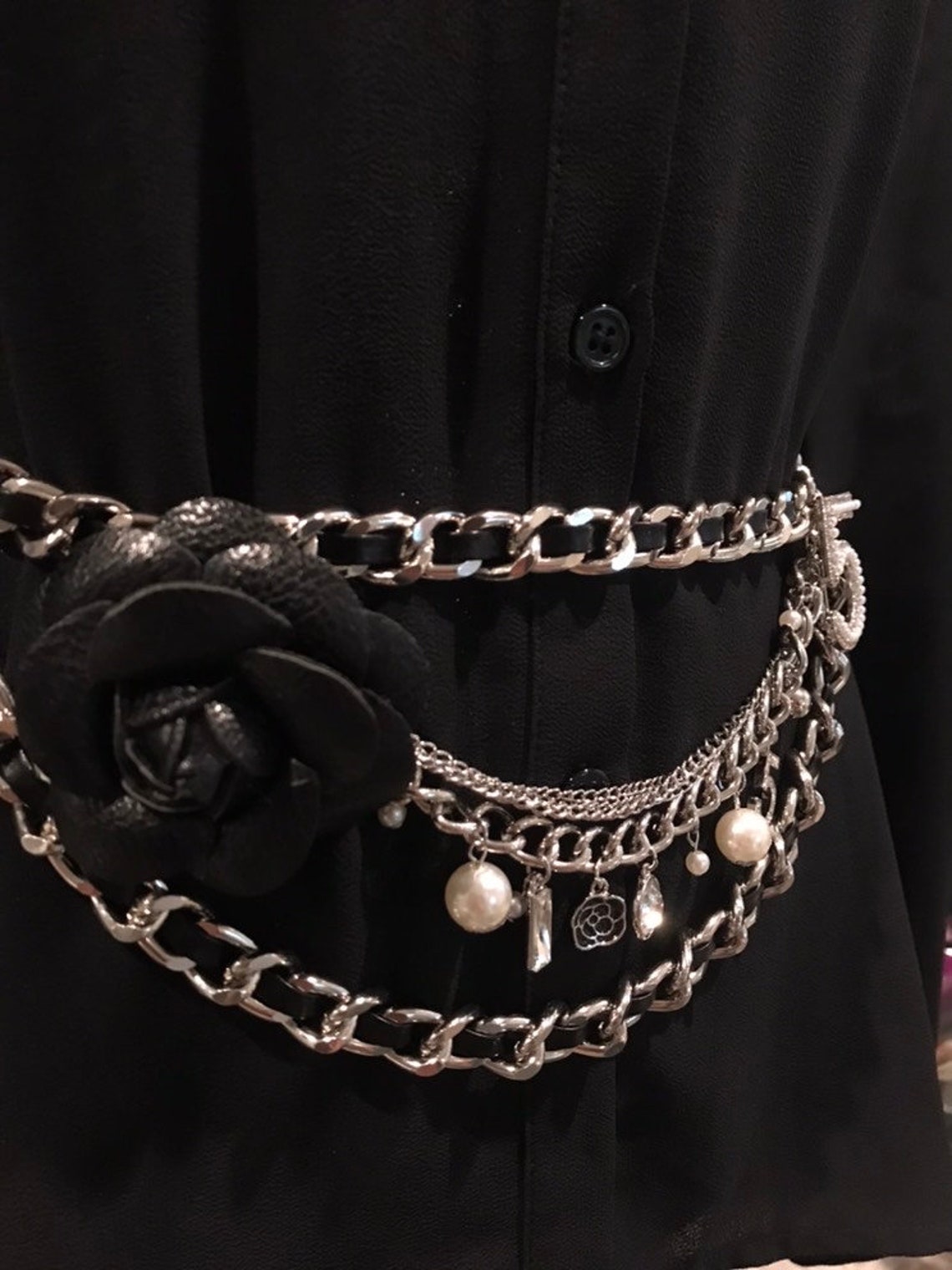 Pearl Camellia Chain Belt With Charms for Woman Etsy