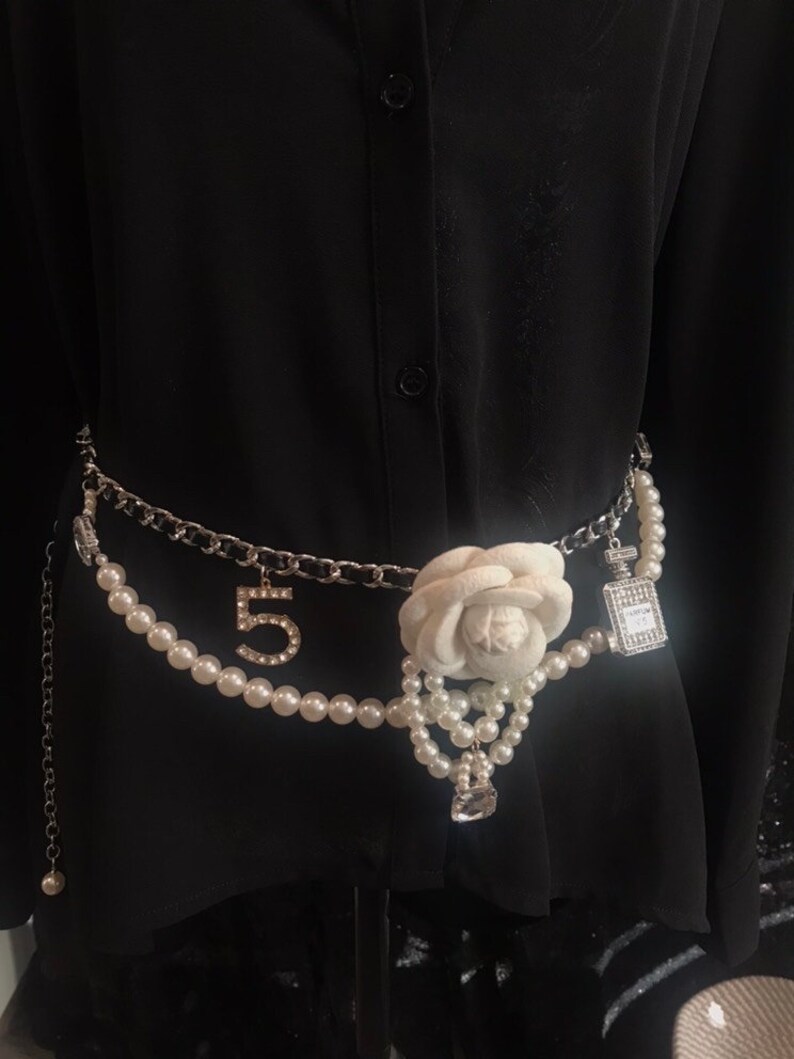 Pearl Camellia Chain Belt With Charms for Woman Etsy