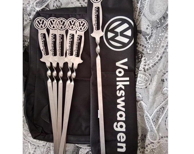 Premium skewers with your logo.A gift for a man.Set of skewers 6 pcs + skewers case