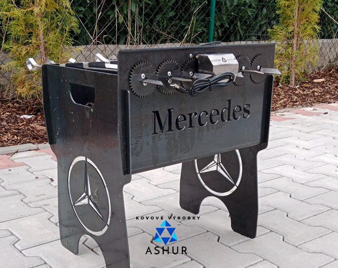 Gift.Folding grill-"Mercedes".Built-in skewer rotation mechanism and motor.ASHUR.