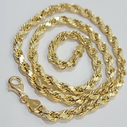 10K Gold 3MM Diamond-cut Rope Chain Necklace - Etsy