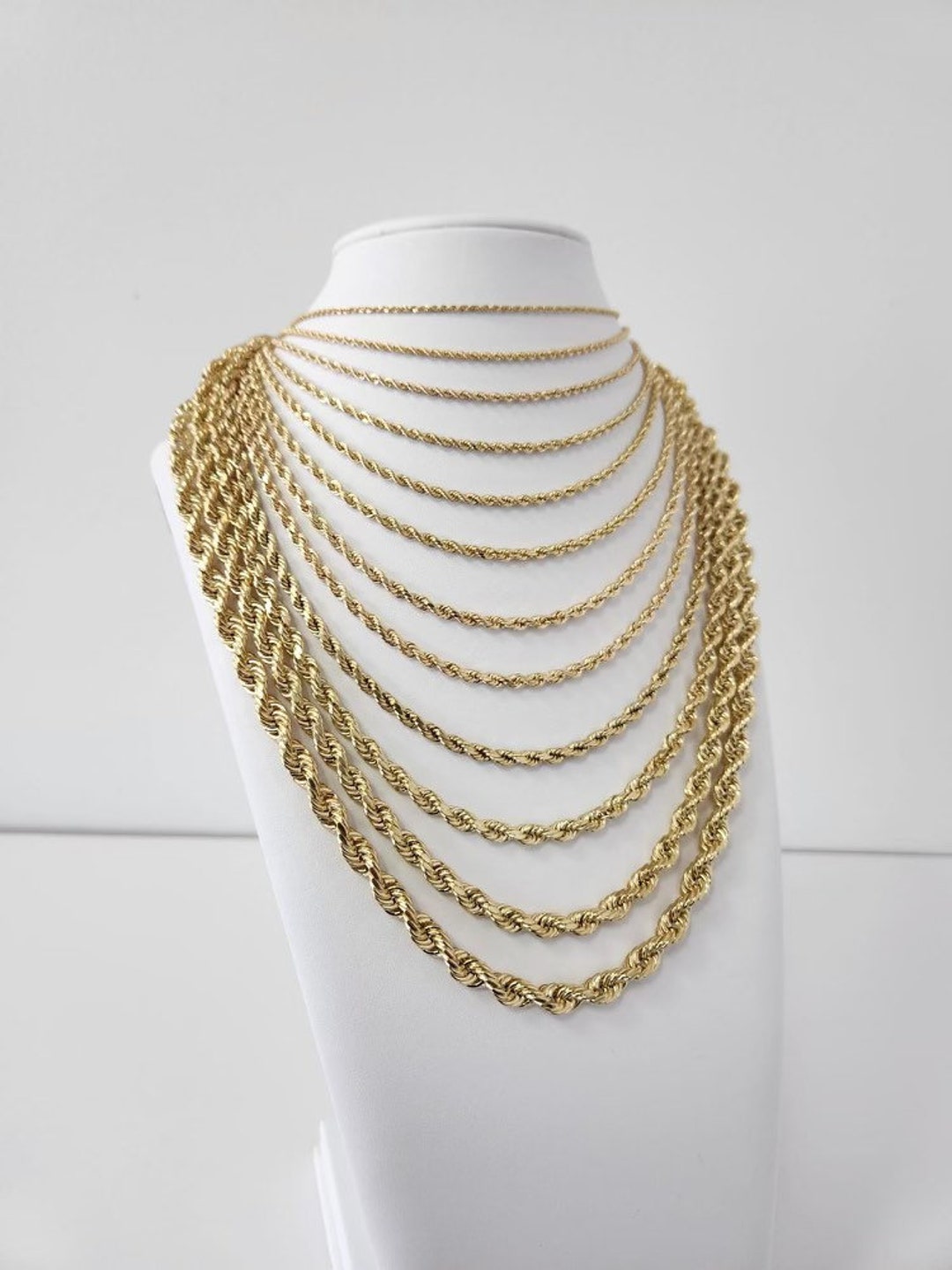 Solid 10K Gold Rope Necklace Gold Rope Chain 1.5mm 2.2mm 2.8mm 3.2mm 3 ...