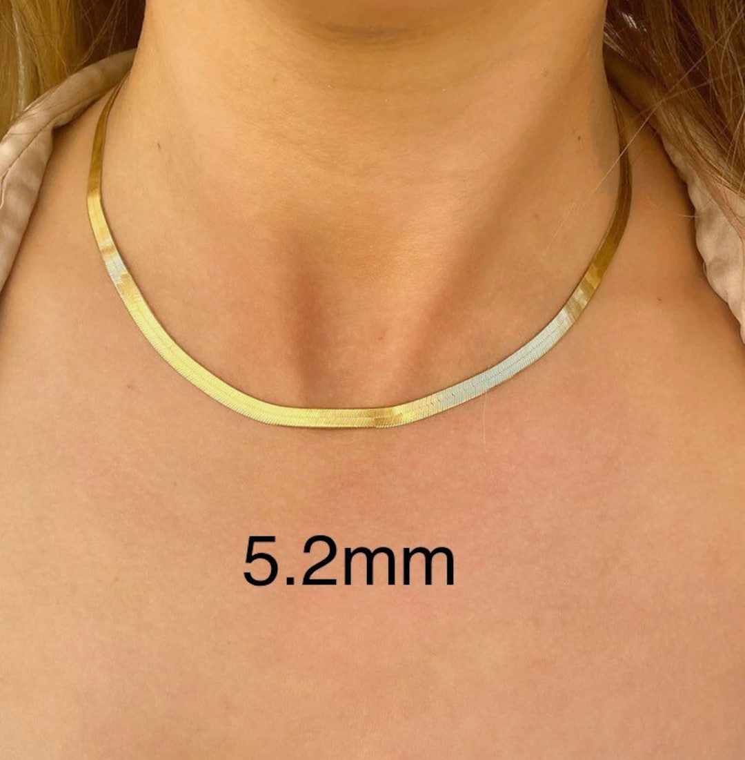 Solid Herringbone Chain Necklace, 10k Solid Gold Herringbone Necklace