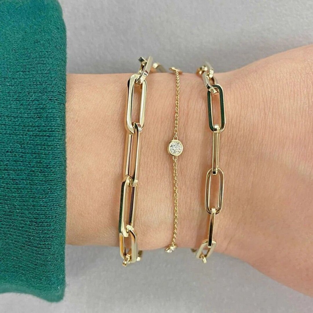 Solid 14k Genuine Gold Paperclip Bracelet, Paperclip Chain, Paperclip