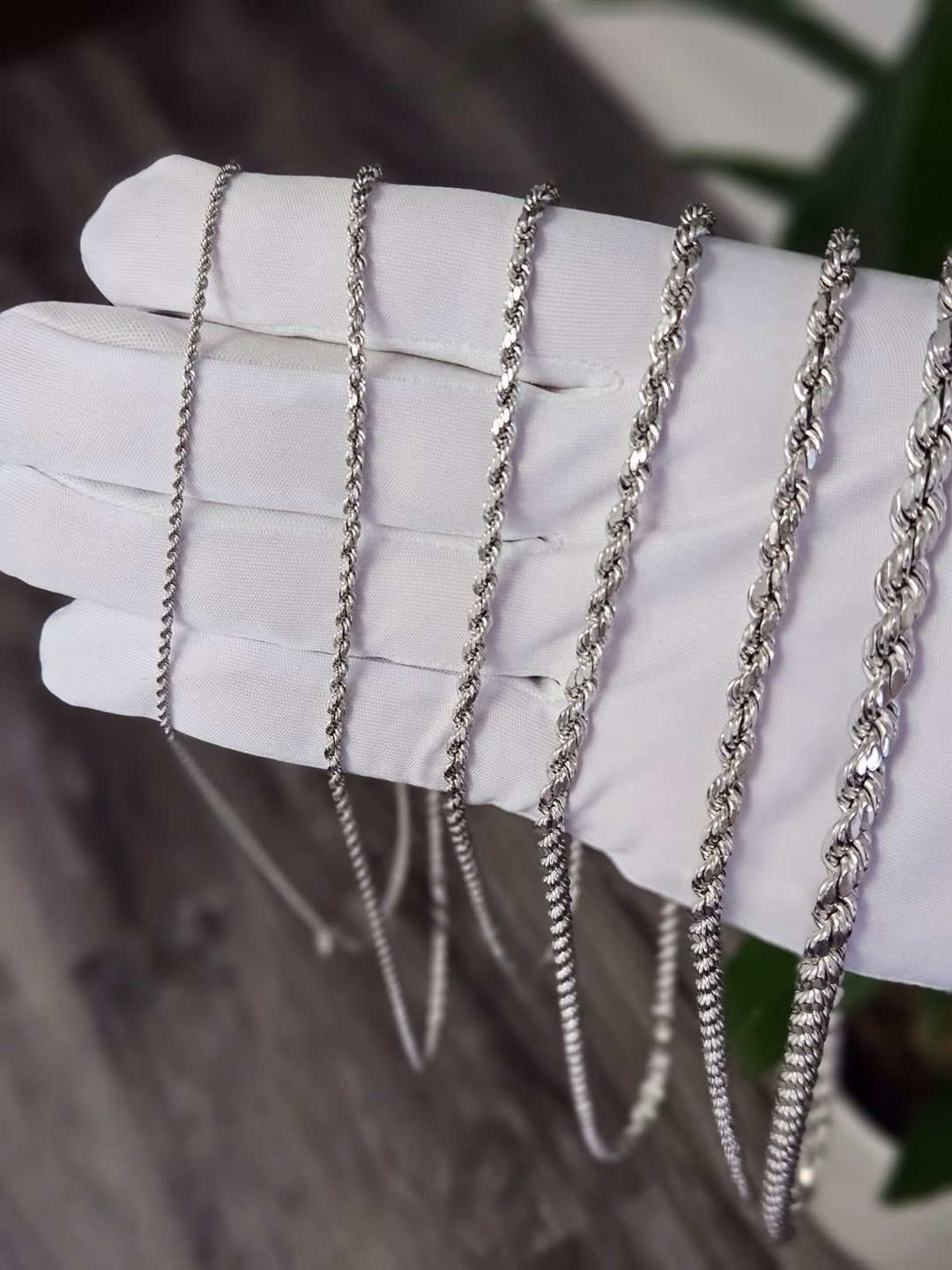 10 Carat White Gold Rope Necklace, 10k White Gold Chain, White Gold