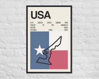 2022 US Grand Prix Print | Formula 1 Art | F1 Track Circuit Outline | Great Gift for Racing Fans